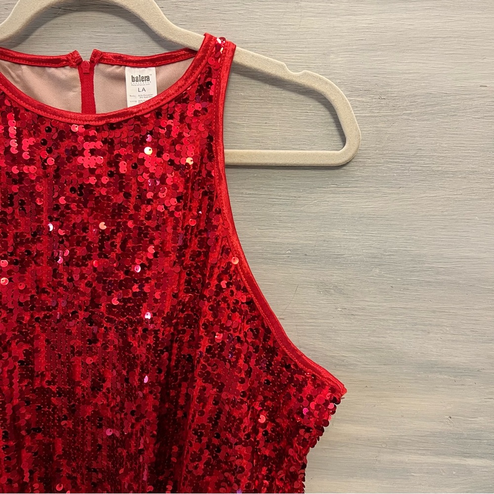 Balera Dance Wear Red Sequined Open‎ Razor Back Tank Top Large GC - Picture 3 of 8